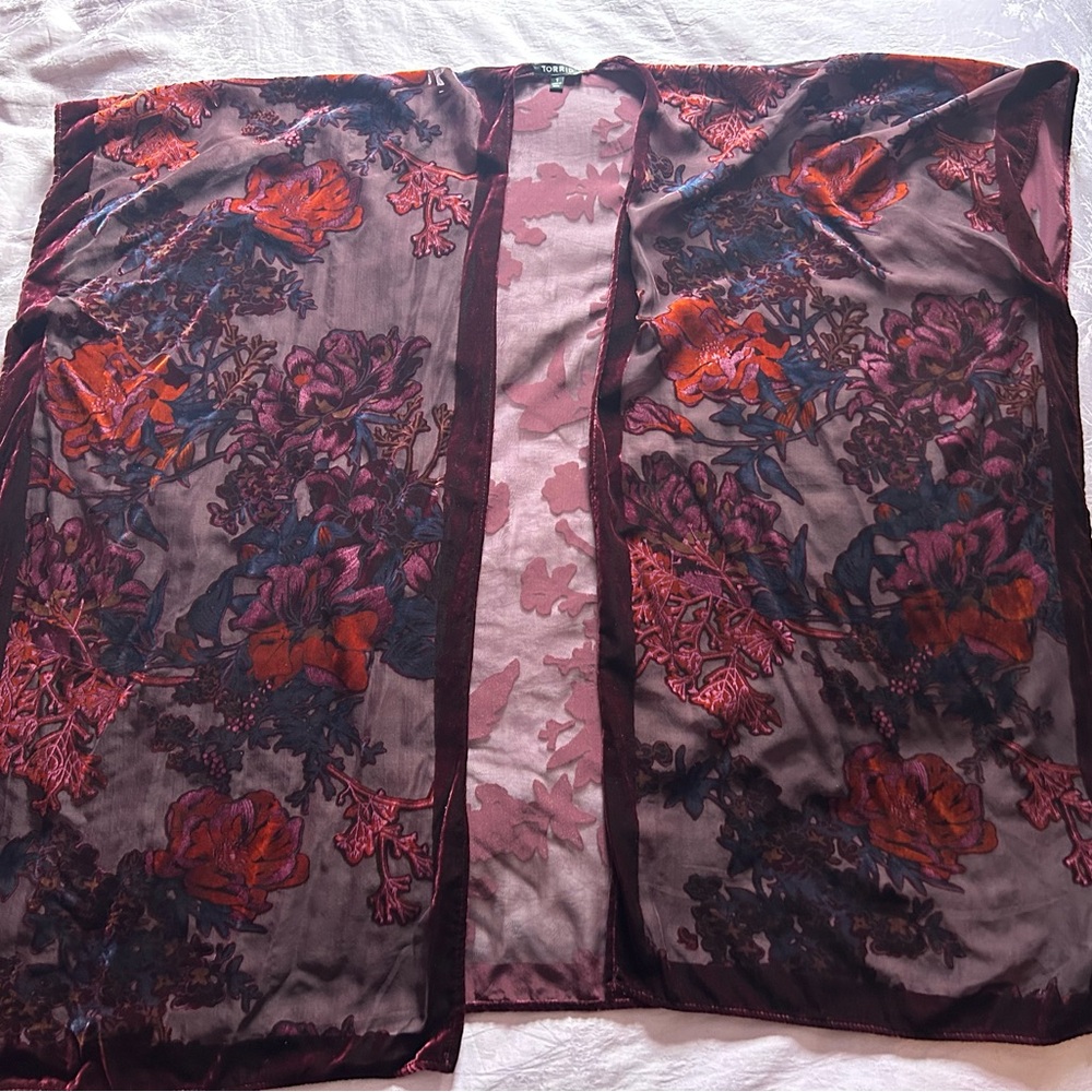 torrid burgundy floral sheer kimono